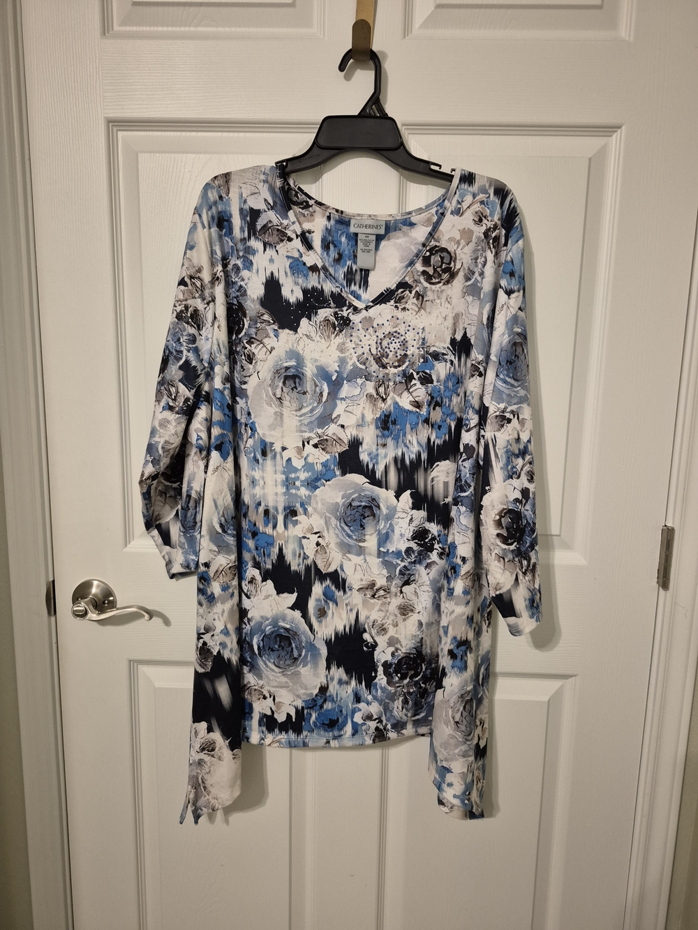 Catherines Blue and White Floral V-Neck Tunic